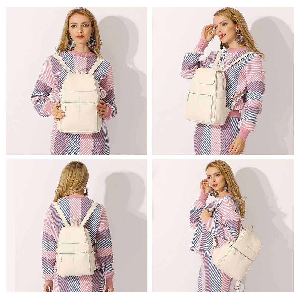 School Bags Zency Black Beige Leather Women Backpack A Quality Anti-theft Large Capacity Knapsack Travel Bag Lady Stylish School Rucksack 231009