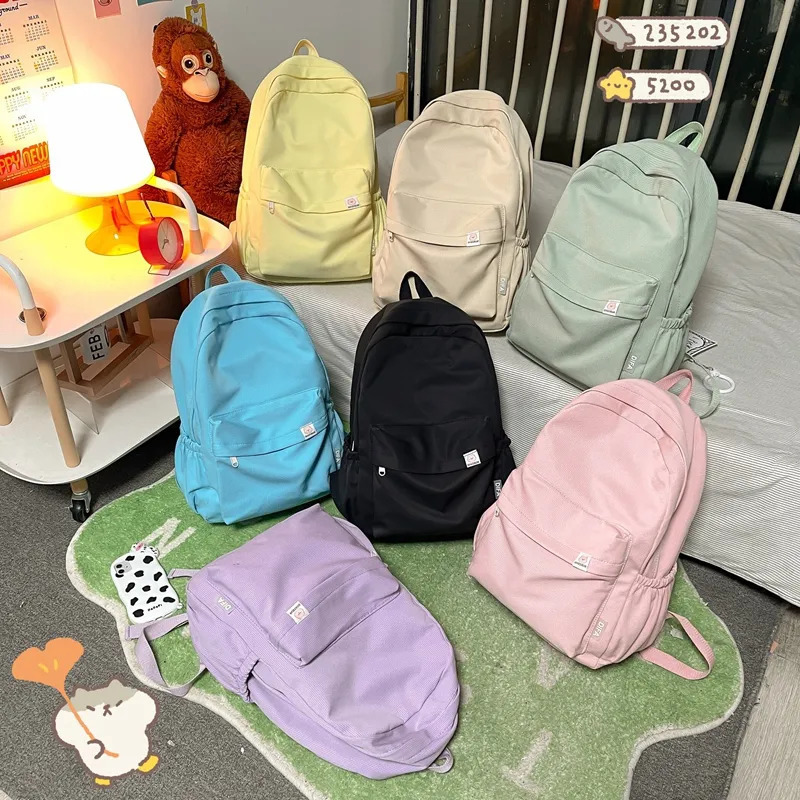 School Bags High Quality Waterproof Solid Color Nylon Women Backpack College Style Travel Rucksack School Bags for Teenage Girl Boys 231009