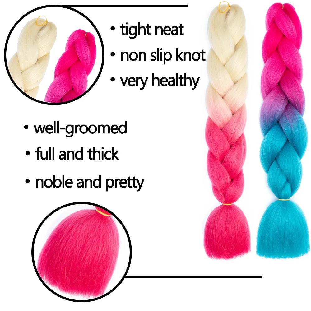 Human Hair Bulks Jumbo Braid 24 Inches Synthetic Braiding Hair Ombre Jumbo Hair Extension For Women DIY Hair Braids Pink Purple Yellow Gray 231010