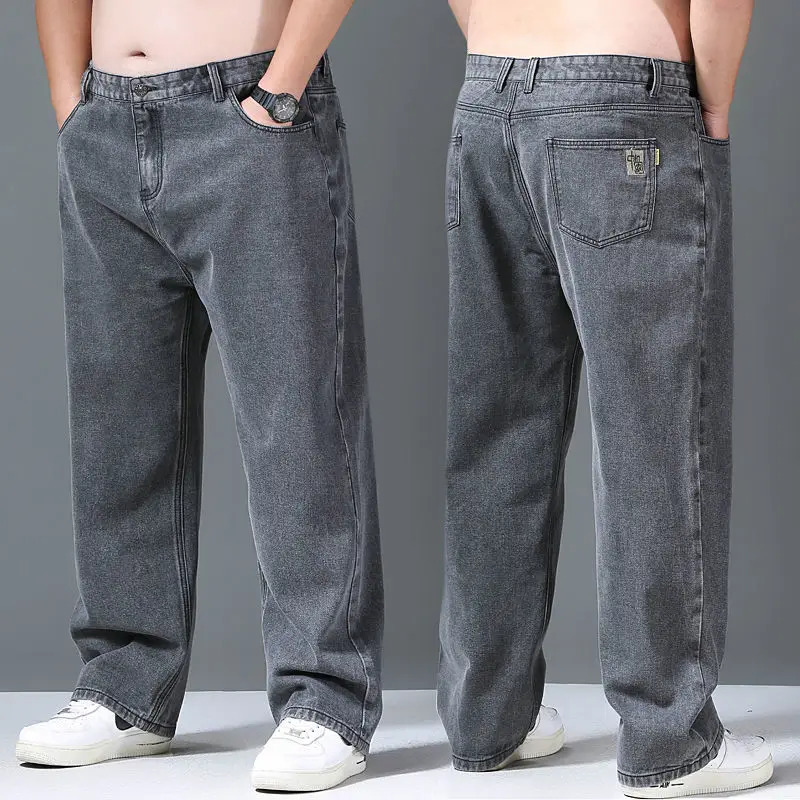 Men's Jeans Straight Baggy Trousers Men Casual Wide Leg Classic Durable Work Wear Gray Denim Pants Big size Clothes Male 2023 231009