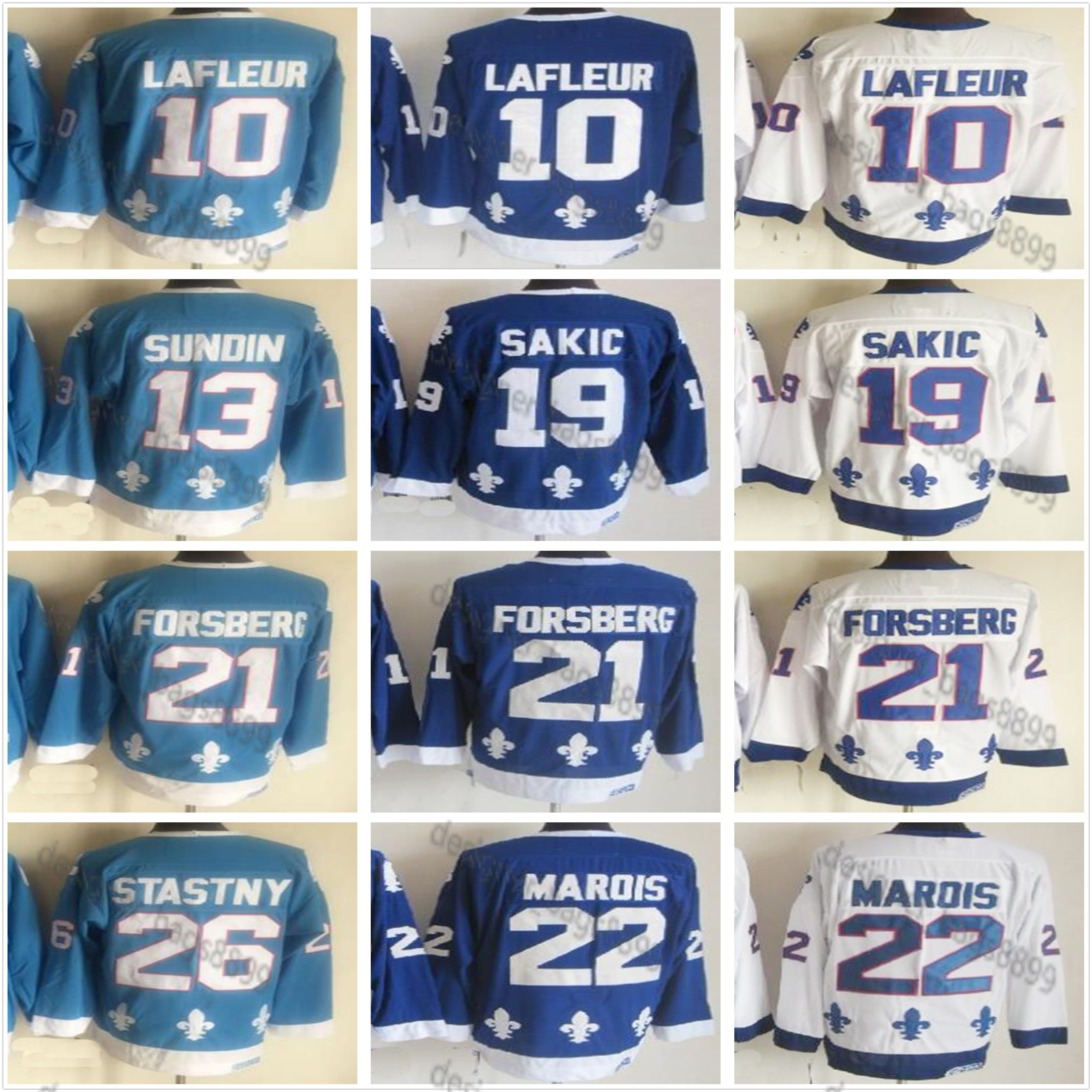 Mens CCM Retro 19 Joe Sakic 21 Peter Forsberg Hockey Jerseys 13 Mats Sundin 26 Peter Stastny Jerseys 10 Guy Lafleur 22 Marois Vintage Blue White 2023 