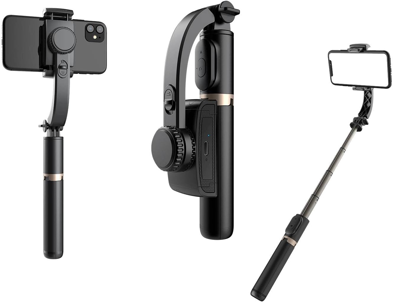 Handheld Gimbal Stabilizer Phone Camera Folding Portable Tripod Holder with Wireless Remote Extendable Aluminum Alloy Selfie Stick Monopod for Live Vi