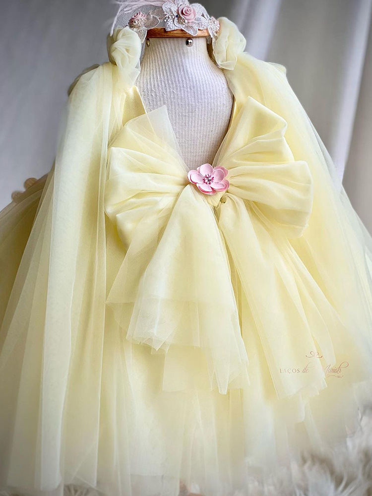 Yellow Ral Wer Girl Dresses For Wedding Gown Butterfly Lace Applique Baby Birthday Dress Girls Pageant Ball Gowns Kid Party Prom Clothes 403 6660311