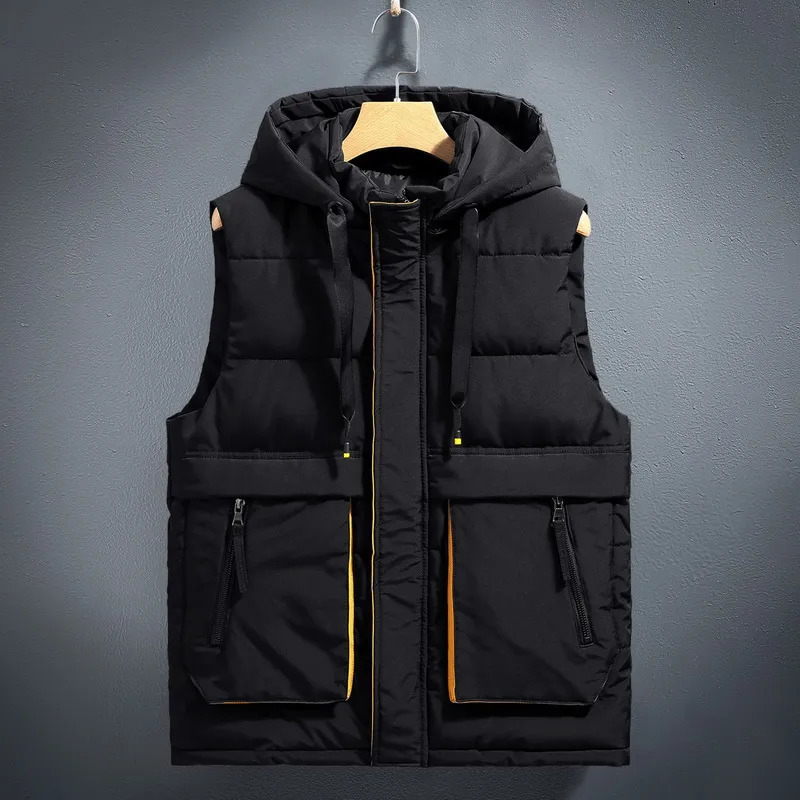 Men's Vests 3674Winter Vest Men Warm Thick Sleeveless Jacket Zipper Slim Pockets Down Cotton Coat Black Gray Beige Waistcoat 231010