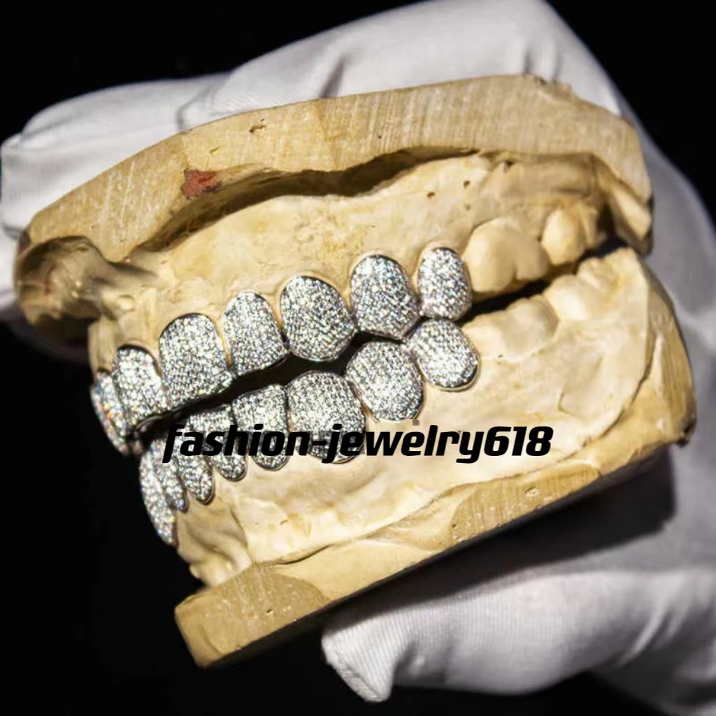 custom Hip Hop Jewelry 925 sterling silver diamond grillz Iced out Vvs Moissanite Grillz tooth socket silver teeth grillz gold silver rose gold teeth