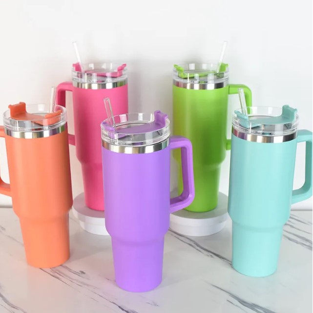 20 Colors 40oz Stainless Steel Tumbler with Handle and Straw Vacuum Sealed Insulated Travel Mug LG15