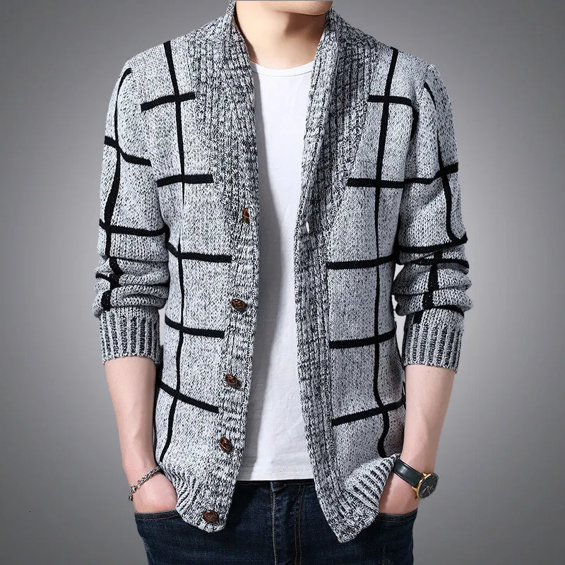 Men's Sweaters Men Autumn Knitted Sweater Coats Knitting Jumper Slim Fit Pull Homme Man Spring Plaid Cardigan 231010Z