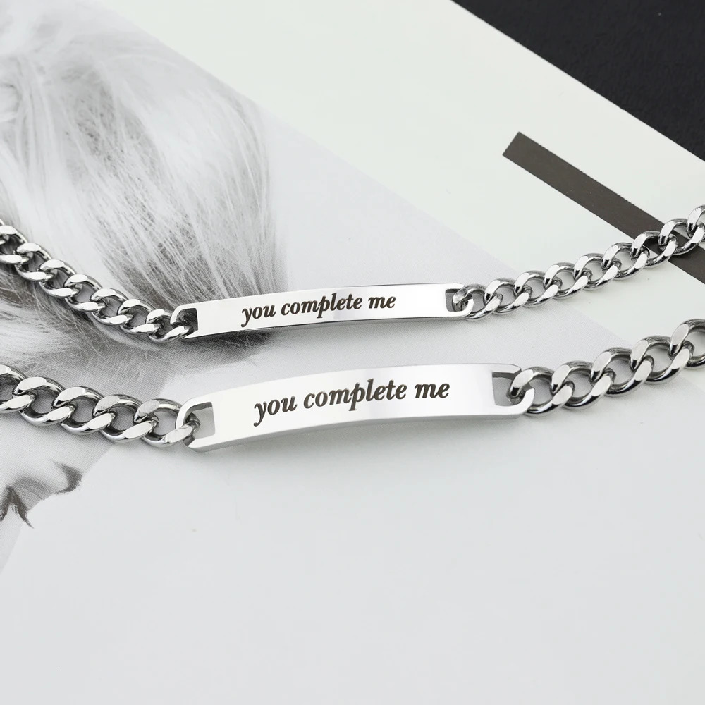 Charm Bracelets 1pair Customized Couple Bracelet for Lovers Message Bar Bracelet stainless steel Bracelet Valentines Day gift 231009