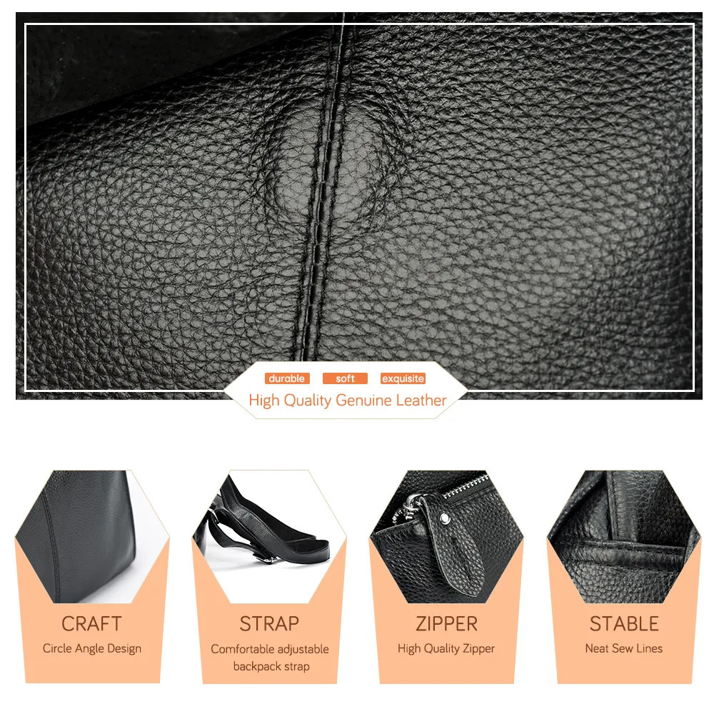 School Bags Zency Black Beige Leather Women Backpack A Quality Anti-theft Large Capacity Knapsack Travel Bag Lady Stylish School Rucksack 231009