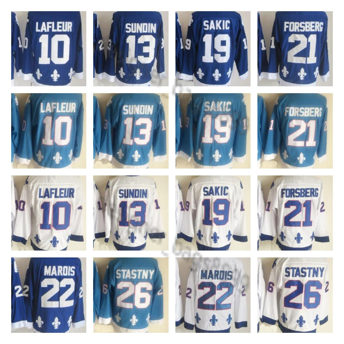 Mens CCM Retro 19 Joe Sakic 21 Peter Forsberg Hockey Jerseys 13 Mats Sundin 26 Peter Stastny Jerseys 10 Guy Lafleur 22 Marois Vintage Blue White 2023 