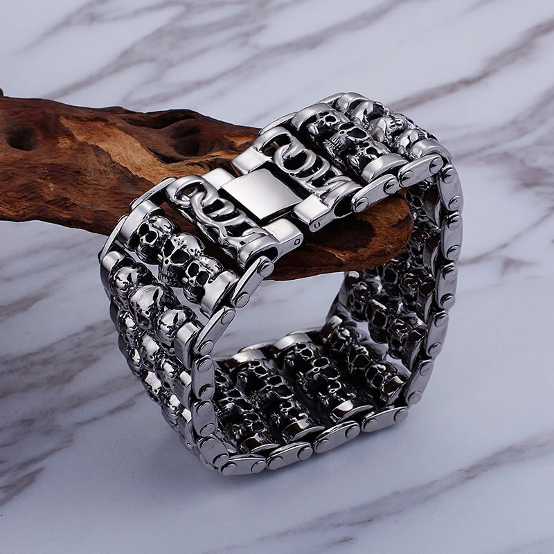 Charm Bracelets KALEN Punk 316 Stainless Steel Multiple Skull Heads Charm Bracelets For Men Biker Hand Chain Bracelet Drop Jewelry 231009