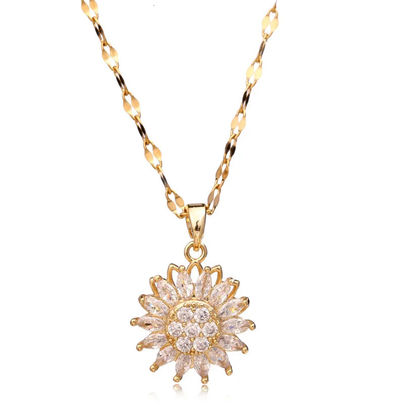 Chokers In Double layer Rotatable Sunflower Necklaces for Women Chain Choker Stainless Steel Jewelry Accessories Man Necklace Summer 231009