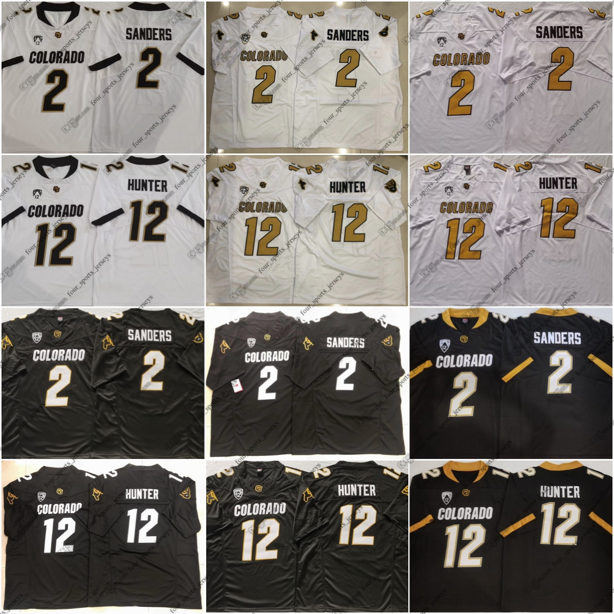 NCAA COLORADO BUFFALOES Football Jersey 2 Shedeur Sanders 12 Travis Hunter Jersey Size S--6XL Pure Black Edition golden