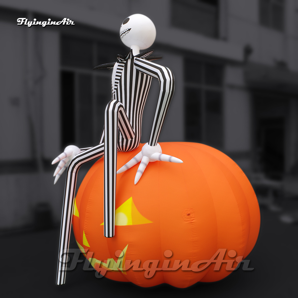 4m Outdoor Halloween Decorations Large Inflatable Skeleton Gentleman Sitting On the Pumpkin Head For Event