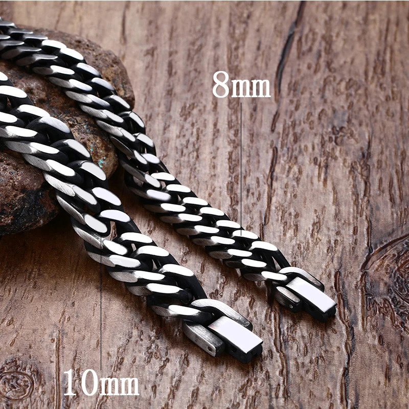 Charm Bracelets oulai777 stainless steel Steel color bracelet men chain hand black chain bracelets cuban link retro rock charm male accessories 231009
