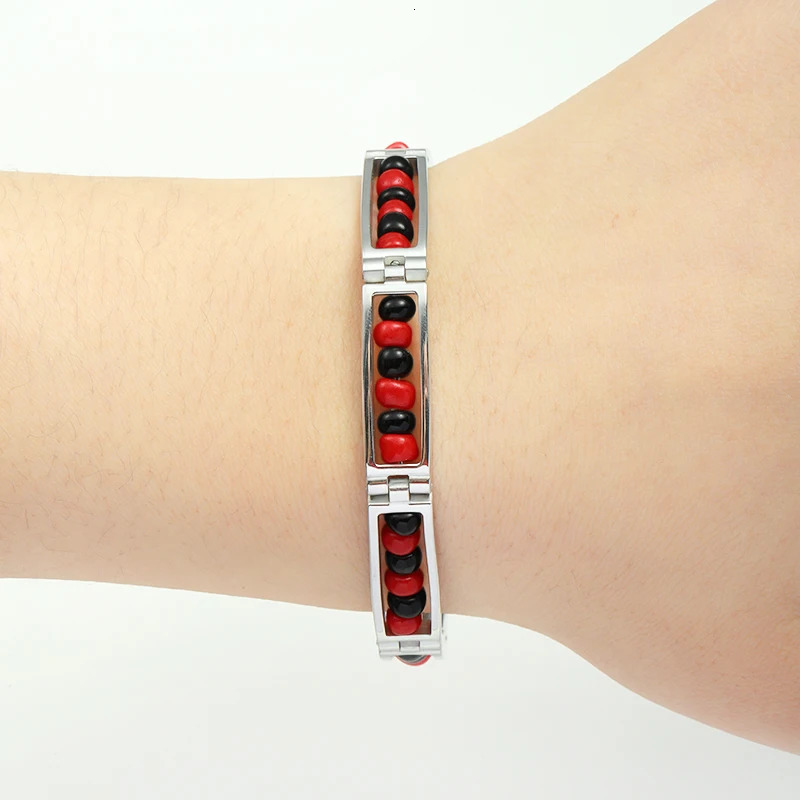 Charm Bracelets CARLIDANA Trend Stainless Steel Jewelry Red and Black Color Orula Beads Bracelet Unisex Lucky Amulet Bangle For Women 231009