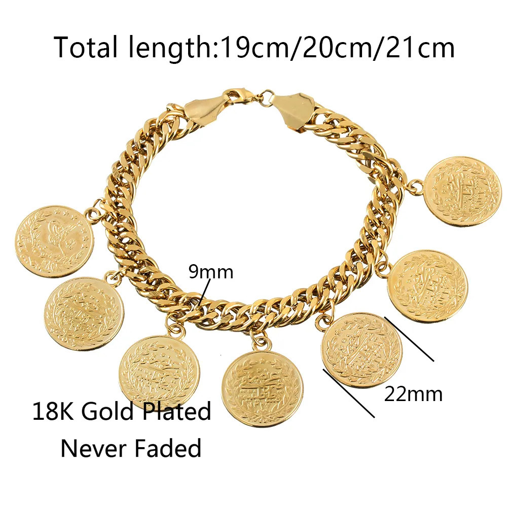 Charm Bracelets Turkish Couple Round Coin Bracelet Golden Muslim Islam Bracelet 21cm Fashion Personality Charm Jewelry Party Gift Wholesale 231009