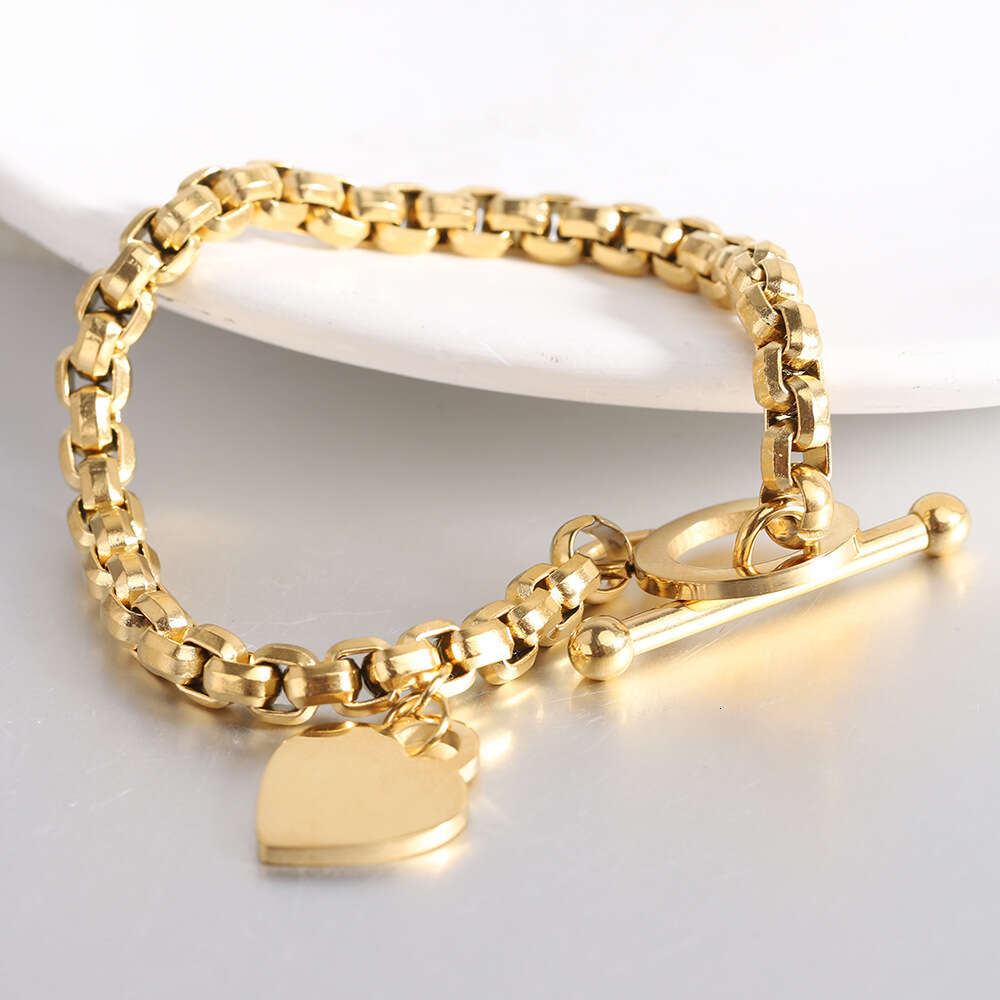 6mm Men And Women's Versatile Personality Heart Charms Link Chain Bracelet Togle Clasp Gold Stainless Steel Bangle Bracelets Ot Buckle Hand Wrist