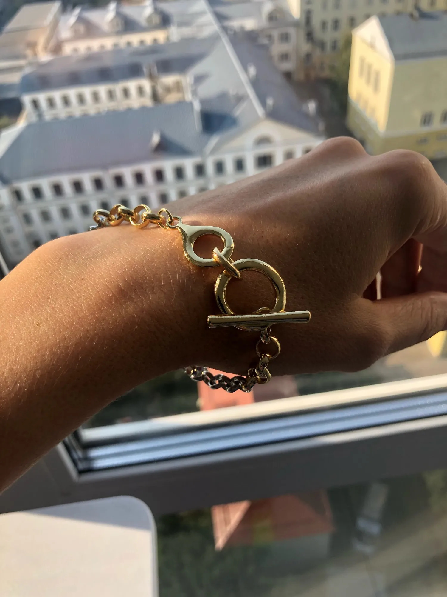 Charm Bracelets FLASHBUY Vintage Two Color Chain for Women Simple Toggle clasps Metal Geometric Statement Fashion Accessories 231009