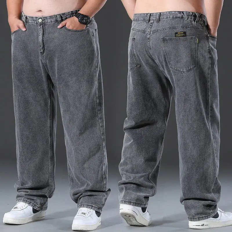 Men's Jeans Straight Baggy Trousers Men Casual Wide Leg Classic Durable Work Wear Gray Denim Pants Big size Clothes Male 2023 231009