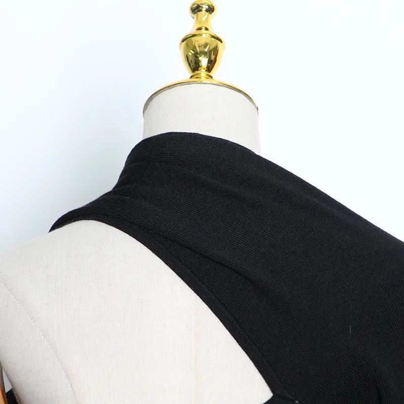 Women's Sweaters TWOTWINSTYLE Black Sweater For Women Irregular Collar Long Sleeve One Off Shouder Hollow Out Knitted Sweaters Female Style 23100