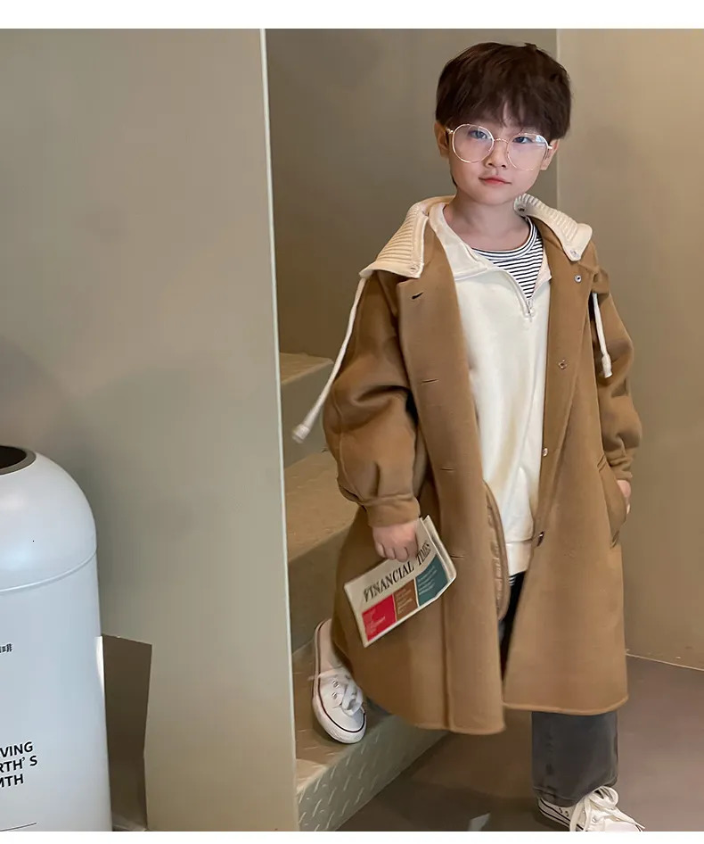 Down Coat 3-12 Year Old Winter and Autumn Children's Coat Medium Length Woolen Coat Fashionable Hooded Clothing for Boys and Girls 231009