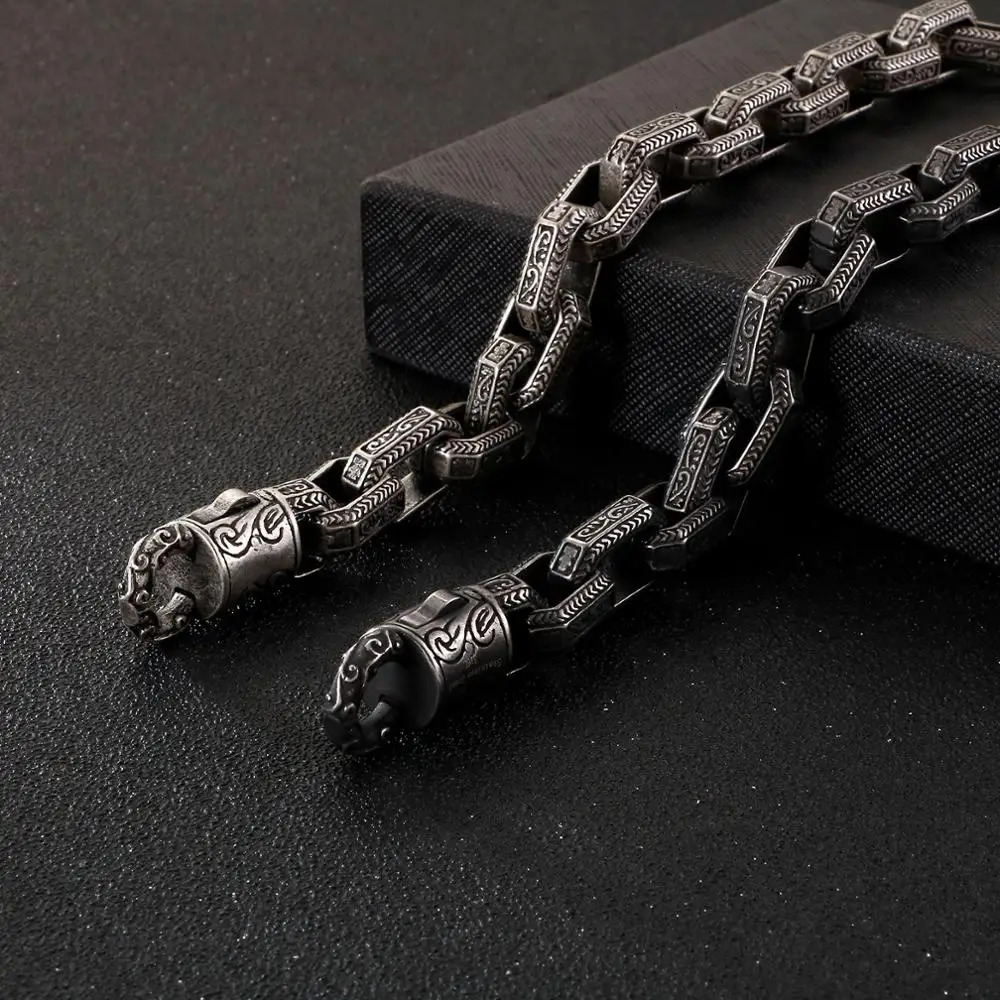 Charm Bracelets Fongten Vintage Square Bead Bracelet For Men Black Stainless Steel Viking Punk Charms Heavy Bracelets Fashion Jewelry Wholesale 231009