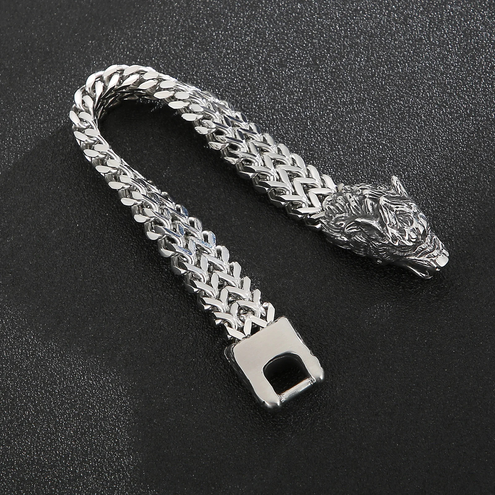 Charm Bracelets Fongten Wolf Head Animal Punk Men Bracelet Viking Retro Stainless Steel Wristband Charm Trendy Mesh Chain Bangle Jewelry 231009