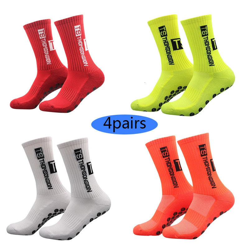 Sports Socks 4 pairs Style TS Football Socks Round Silicone Suction Cup Grip Anti Slip Soccer Socks Sports Men Women Baseball Socks 231009