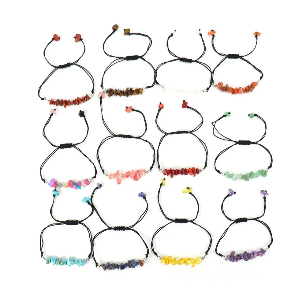 Charm Bracelets 12pc Natural Gem Stone Bracelet Irregular Crystal Stretch Chip Beads Nuggets Bracelets Bangles Quartz Wristband for Women 231009