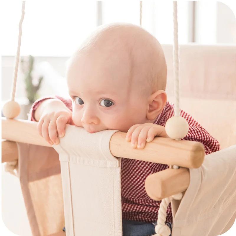 Swings Jumpers Bouncers Baby Canvas Swing Chair Hanging Wood Swings Canvas Seat Children Kindergarten Rocking Chair Outside Indoor Small Basket Baby T