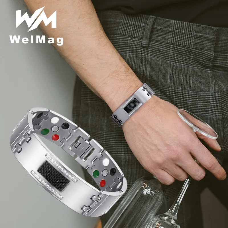 Charm Bracelets WelMag Fashion Exquisite Crystal Magnetic Bracelets Bangles For Men Germanium Tourmaline Male Health Jewerly Wristband 231009