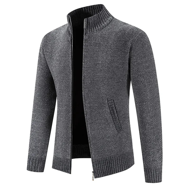 Designer men's autumn and winter sweaters men's fleece cardigan warm knit sports coat men's solid color stand-up collar zipper slim swe