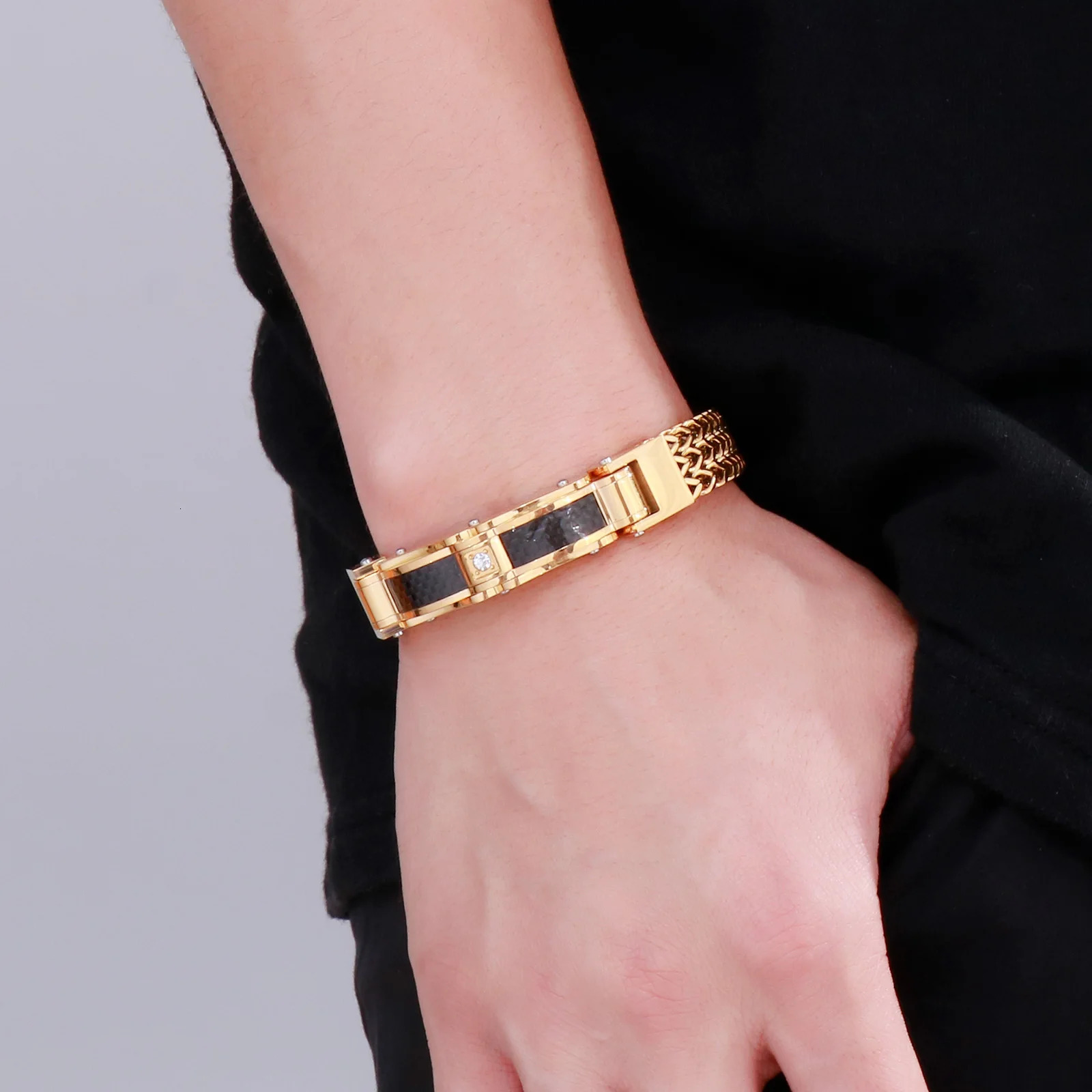 Charm Bracelets KALEN 12mm Mesh Chain Biker Bracelet Men Stainless Steel 304 Fashion Jewelry 231009