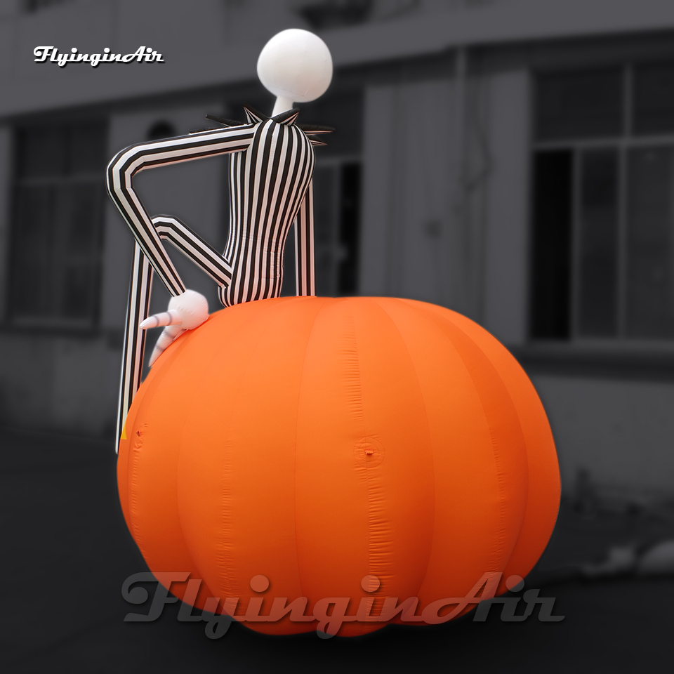 4m Outdoor Halloween Decorations Large Inflatable Skeleton Gentleman Sitting On the Pumpkin Head For Event