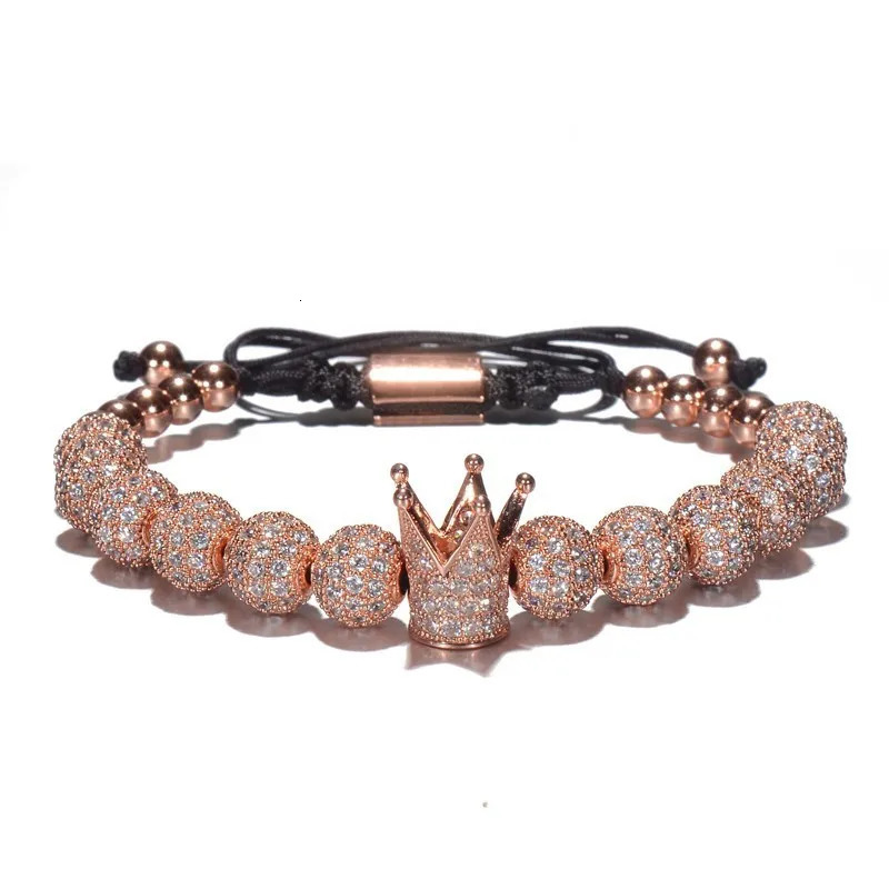 Charm Bracelets Zircon Bracelets Men Jewelry CZ Imperial Crown Charm 8mm Micro Pave CZ Round Braided Macrame Bracelet Pulseira Feminina 231009