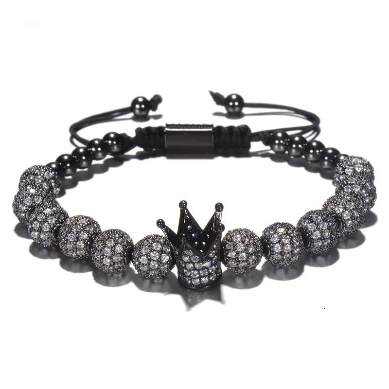 Charm Bracelets Zircon Bracelets Men Jewelry CZ Imperial Crown Charm 8mm Micro Pave CZ Round Braided Macrame Bracelet Pulseira Feminina 231009