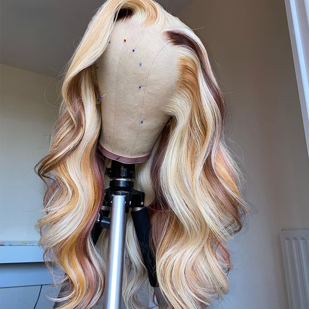 360 Lace Frontal Highlight Blonde Wig Body Wave Lace Front Wig 13x4 Ombre Colored Simulation Human Hair Wigs For Women Brazilian 613 Lace Frontal Wig