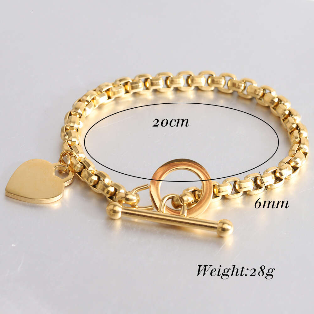 6mm Men And Women's Versatile Personality Heart Charms Link Chain Bracelet Togle Clasp Gold Stainless Steel Bangle Bracelets Ot Buckle Hand Wrist