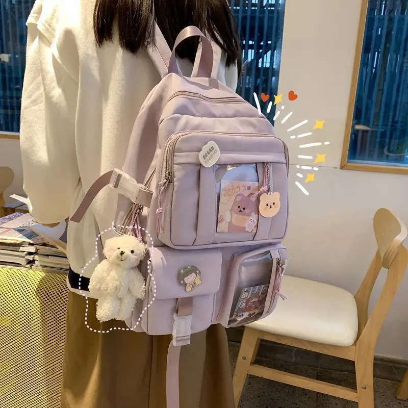 School Bags Large-capacity Cute Women Multi-Pocket Nylon Backpack Ins Junior High School Student School Bag Female Girl Backpack Laptop Book 231009