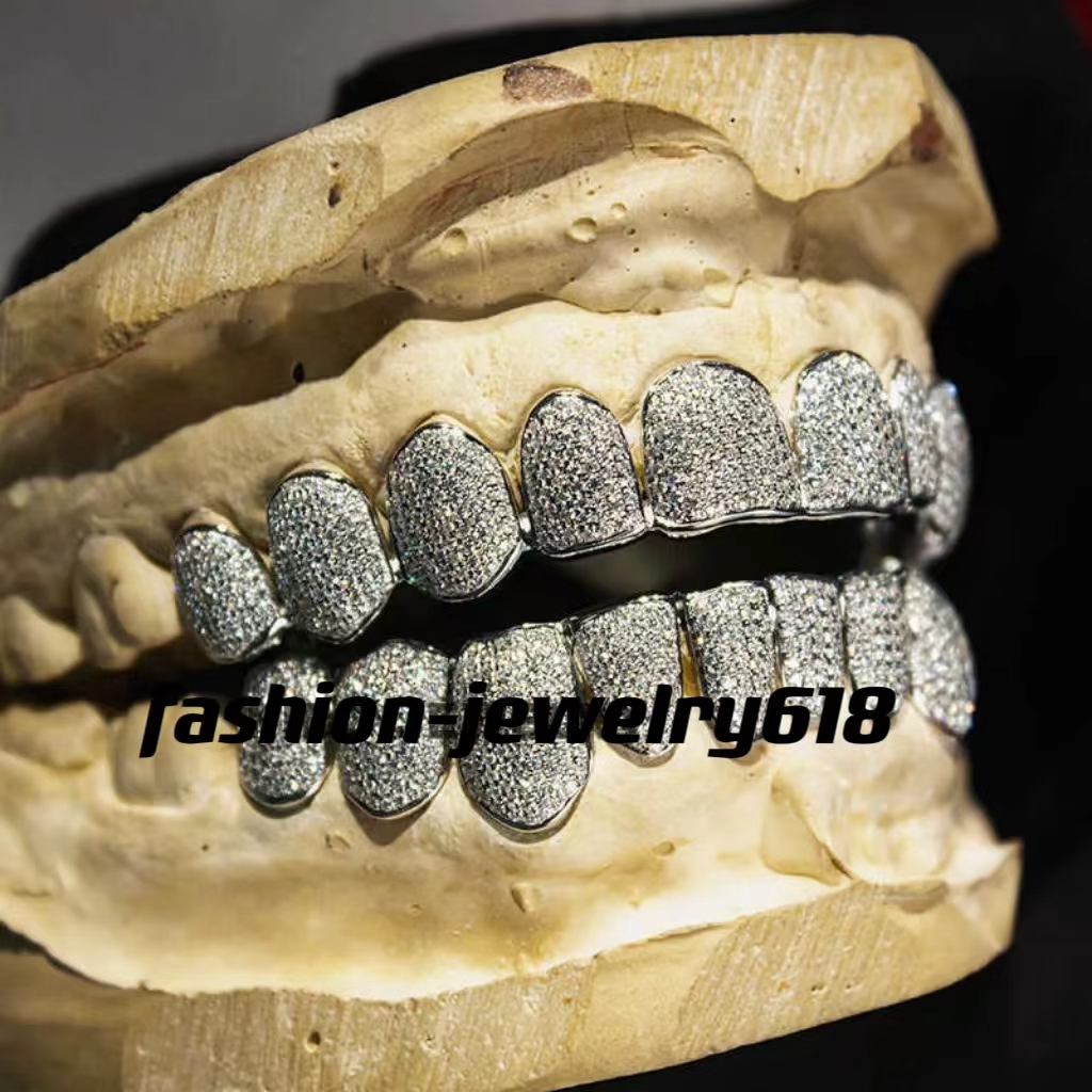 custom Hip Hop Jewelry 925 sterling silver diamond grillz Iced out Vvs Moissanite Grillz tooth socket silver teeth grillz gold silver rose gold teeth