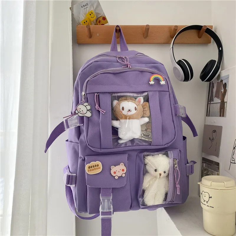 School Bags Large-capacity Cute Women Multi-Pocket Nylon Backpack Ins Junior High School Student School Bag Female Girl Backpack Laptop Book 231009