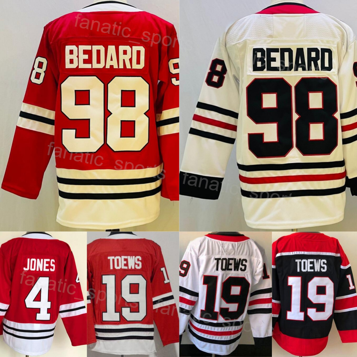 Team Hockey Jersey Reverse Retro 19 Jonathan Toews 98 Connor Bedard 4 Seth Jones Man Team Color Black White Red Embroidery And Stitched Pure Cotton Breathable