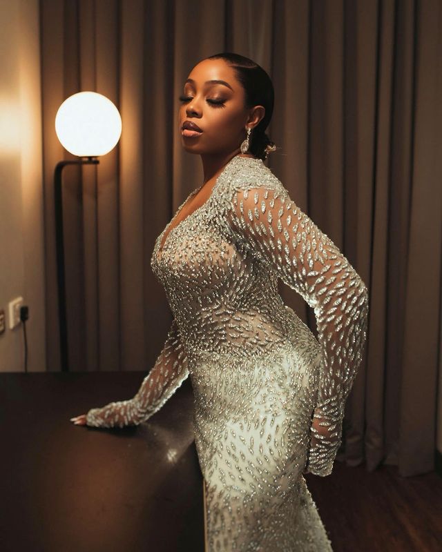 2023 Oct Arabic Aso Ebi Plus Size Mermaid Ivory Wedding Dress Sequined Lace Luxuirous Bridal Gowns Dresses ZJ79