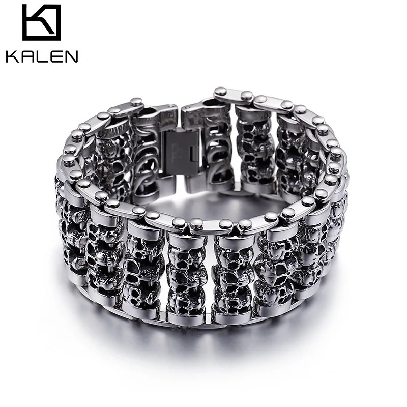 Charm Bracelets KALEN Punk 316 Stainless Steel Multiple Skull Heads Charm Bracelets For Men Biker Hand Chain Bracelet Drop Jewelry 231009