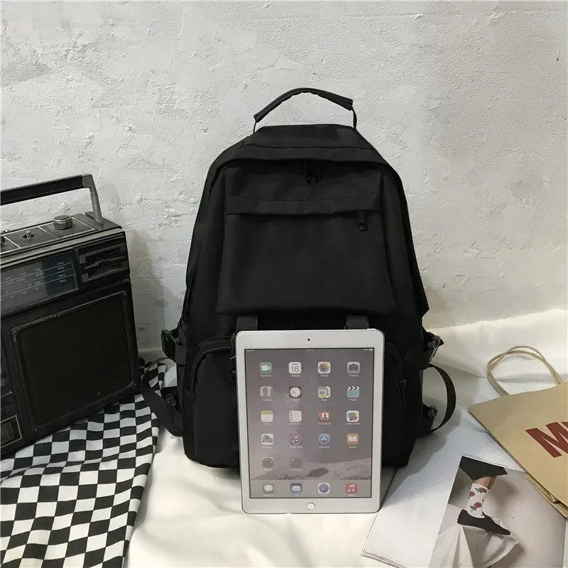 School Bags Black Canvas Trend Female Backpack Fashion Women Backpack Waterproof Large School Bag Teenage Girls Student Shoulder Bags 231009