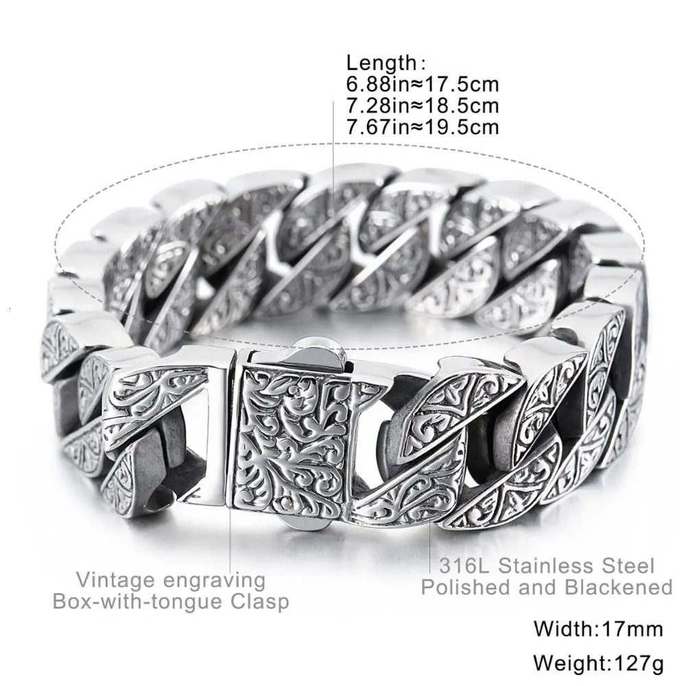 Charm Bracelets Fongten Vintage Bracelet For Men Unique Carving Cuban Link Chain Stainless Steel Men's Bracelets Bangle Viking Fashion Jewelry 23