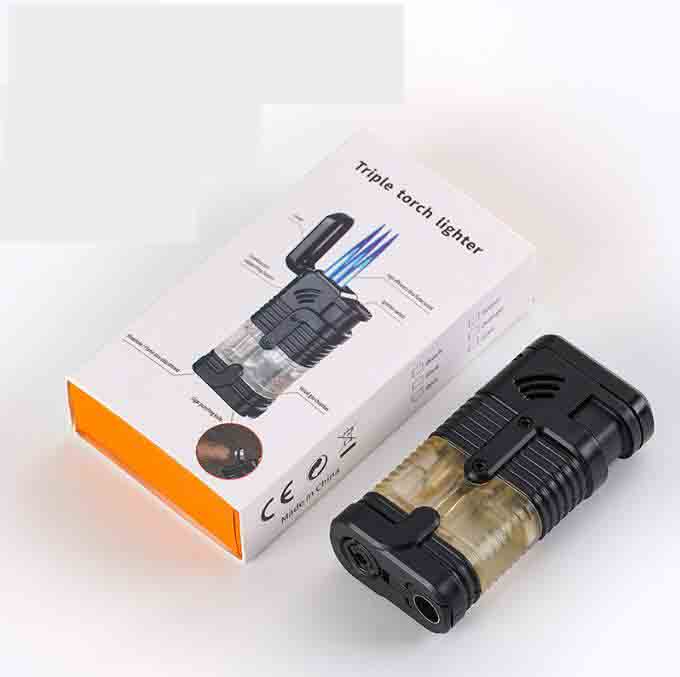 Latest Torch Three Jet Lighter With Punch 3 Colors Iatable No Gas Cigar Butane Windproof Lighters Smoking Tool Accessories W260202