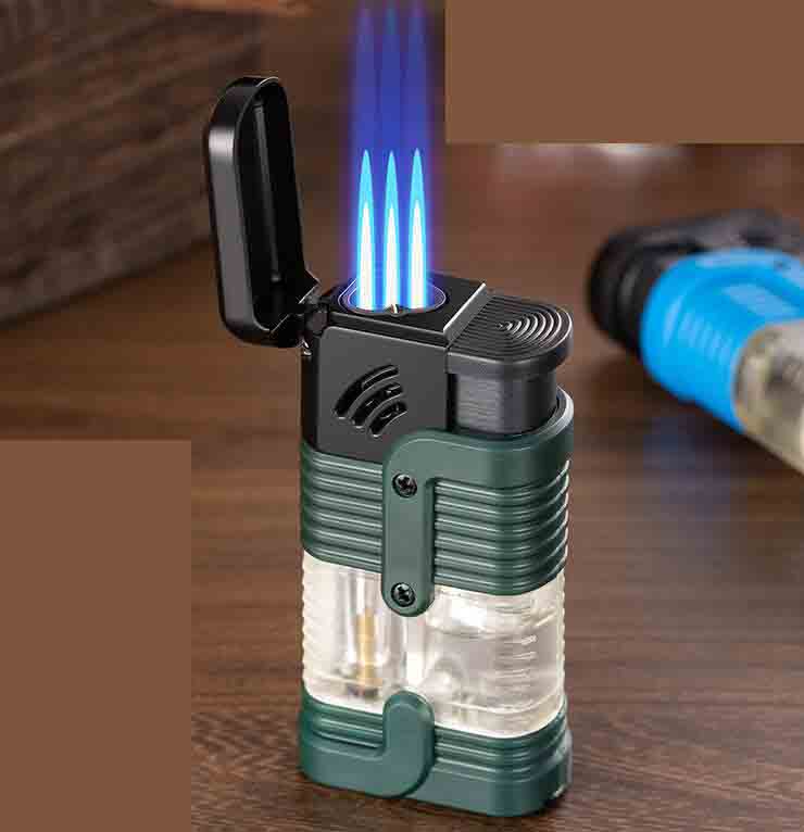 Latest Torch Three Jet Lighter With Punch 3 Colors Iatable No Gas Cigar Butane Windproof Lighters Smoking Tool Accessories W260202
