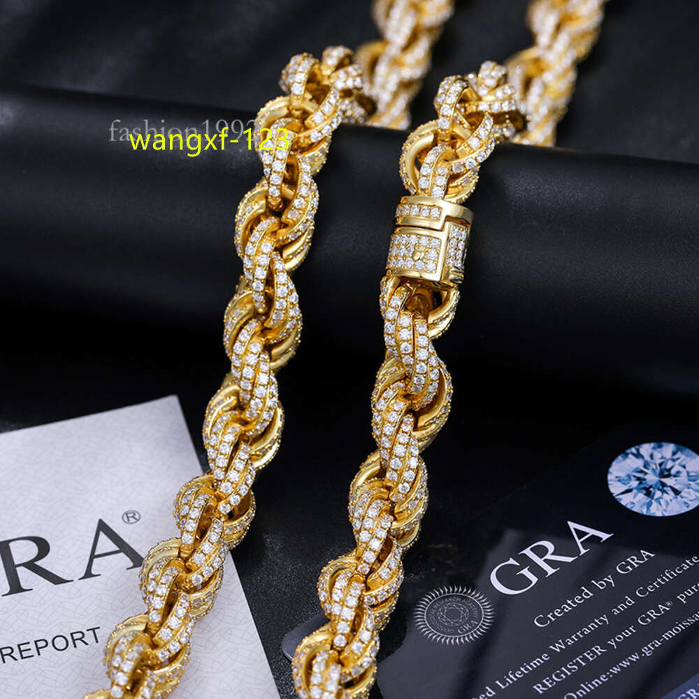 Pass Diamond Tester 8Mm 12Mm Full Vvs Moissanite Iced Out Rope Chain Sterling Sier Men Hip Hop Jewelry Twisted Necklace